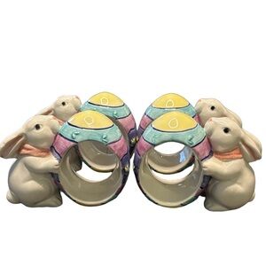 4 VTG Mervyns 90s Easter bunny Egg Napkin Rings cottagecore hand painted ceramic